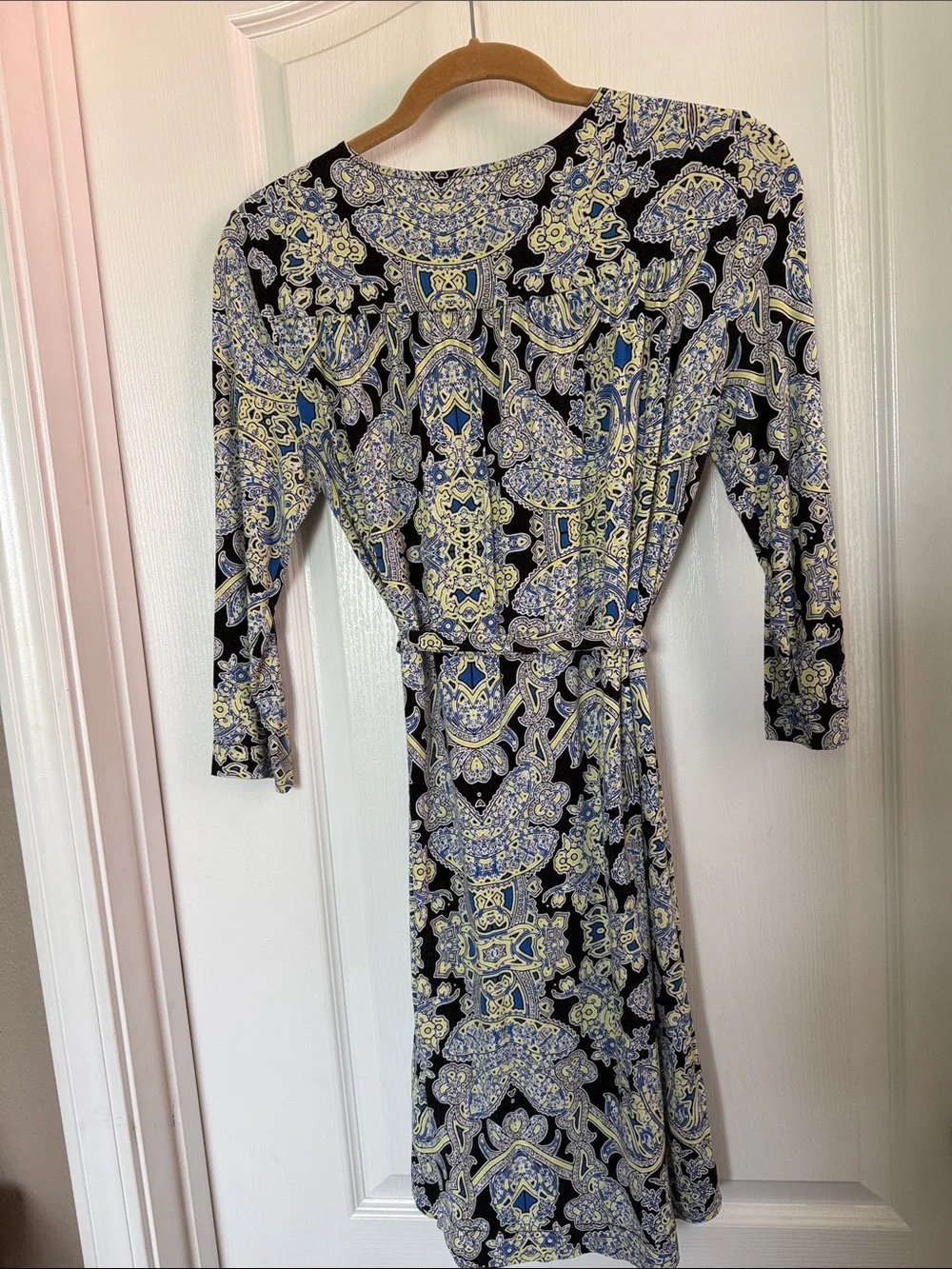 Cynthia Rowley Navy, Blue & Cream Paisley-Print Long Sleeve Shift Dress